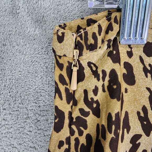 Womens Valerie Stevens Brown Leopard Print 100% Silk Midi Skirt Side Zip Size 12 - Picture 6 of 9